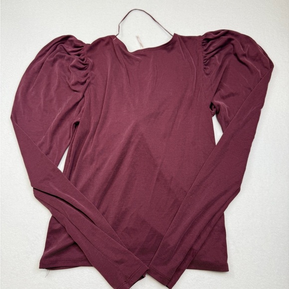 Free People Size M Burgundy Long Sleeve Knot Blouse - Picture 2 of 3